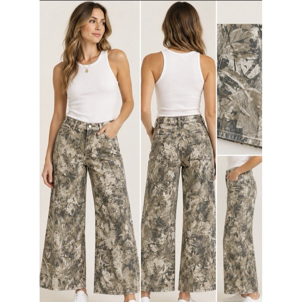 Refrain Los Angeles Camouflage Printed Wide Leg Pants Size Tag 17/3 Fits 38/30